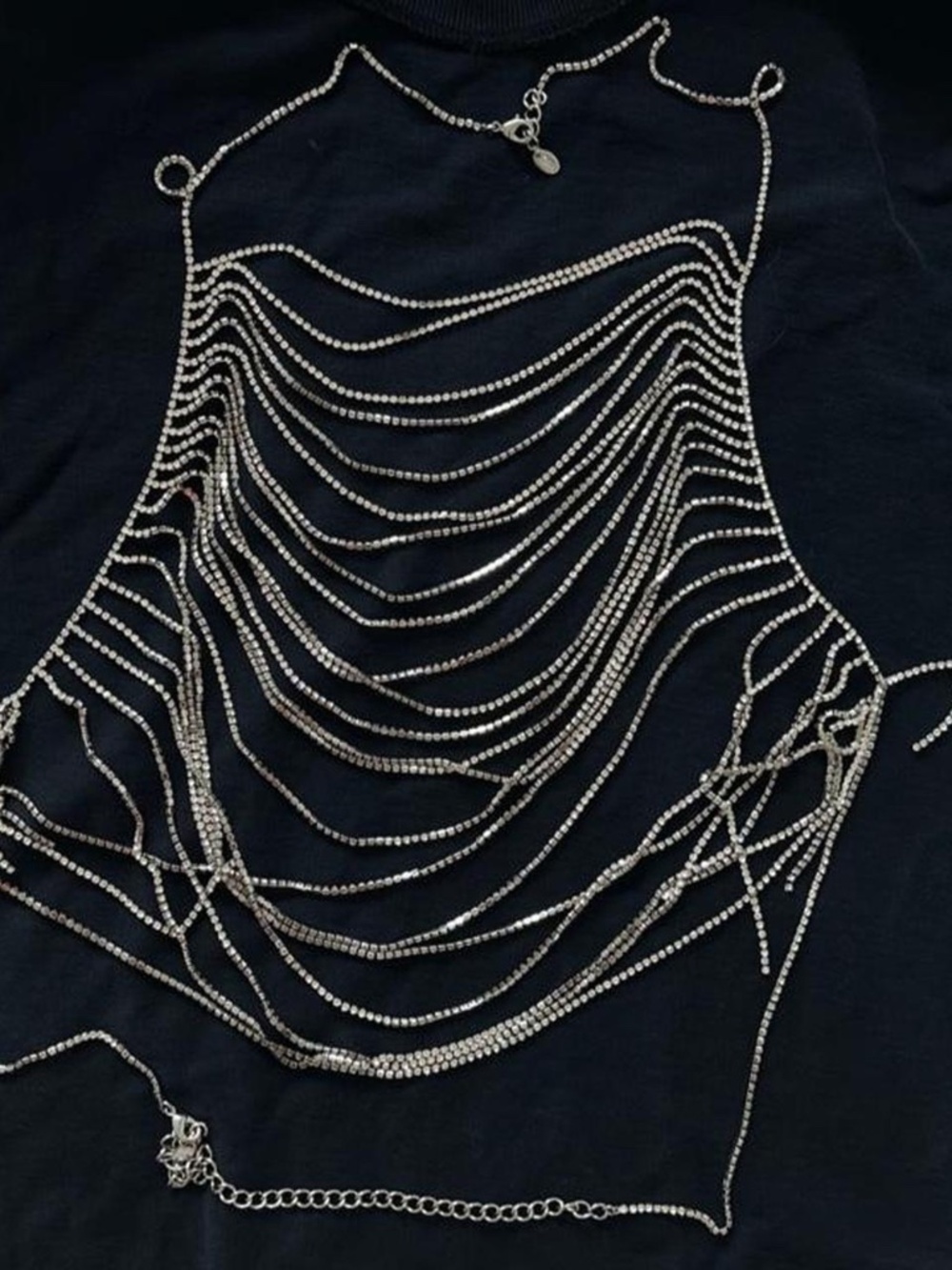 ZARA Draped Rhinestone Chain Statement Body Necklace/Top/Jewelry